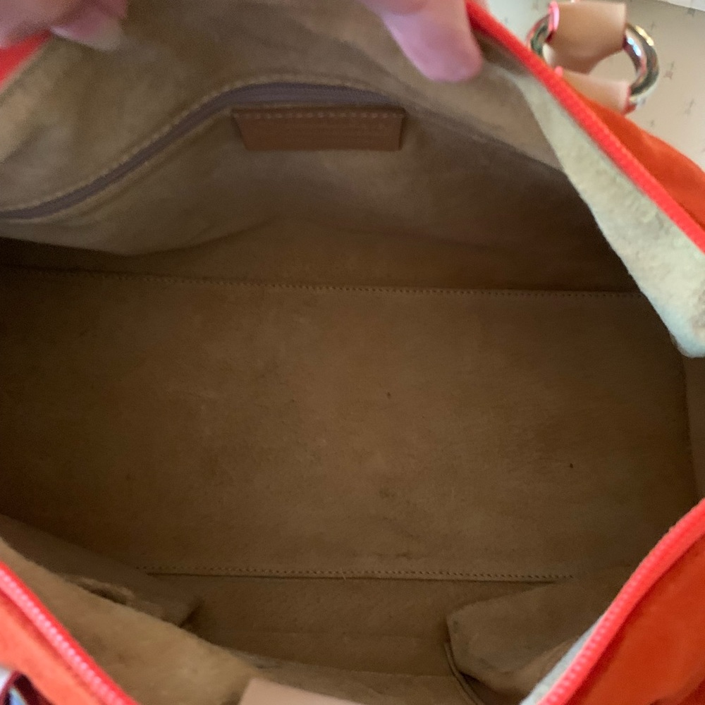 FRANKLIN COVEY, Orange COW SUADE Handbag, zip closure, 8 inch handle drop. Clean - Picture 8 of 8